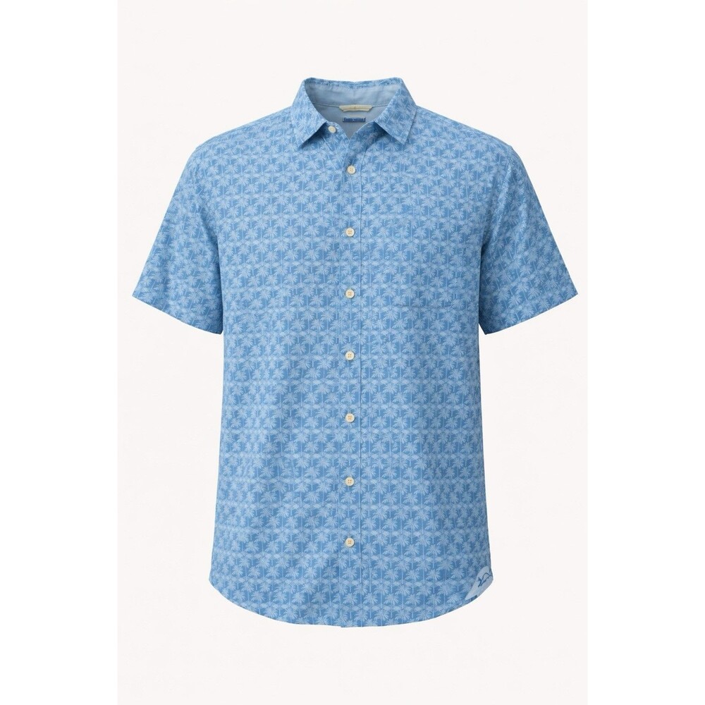 Tommy Bahama Shirt Mens Large Blue Palm Tree Hawaiian Lenzing Modal